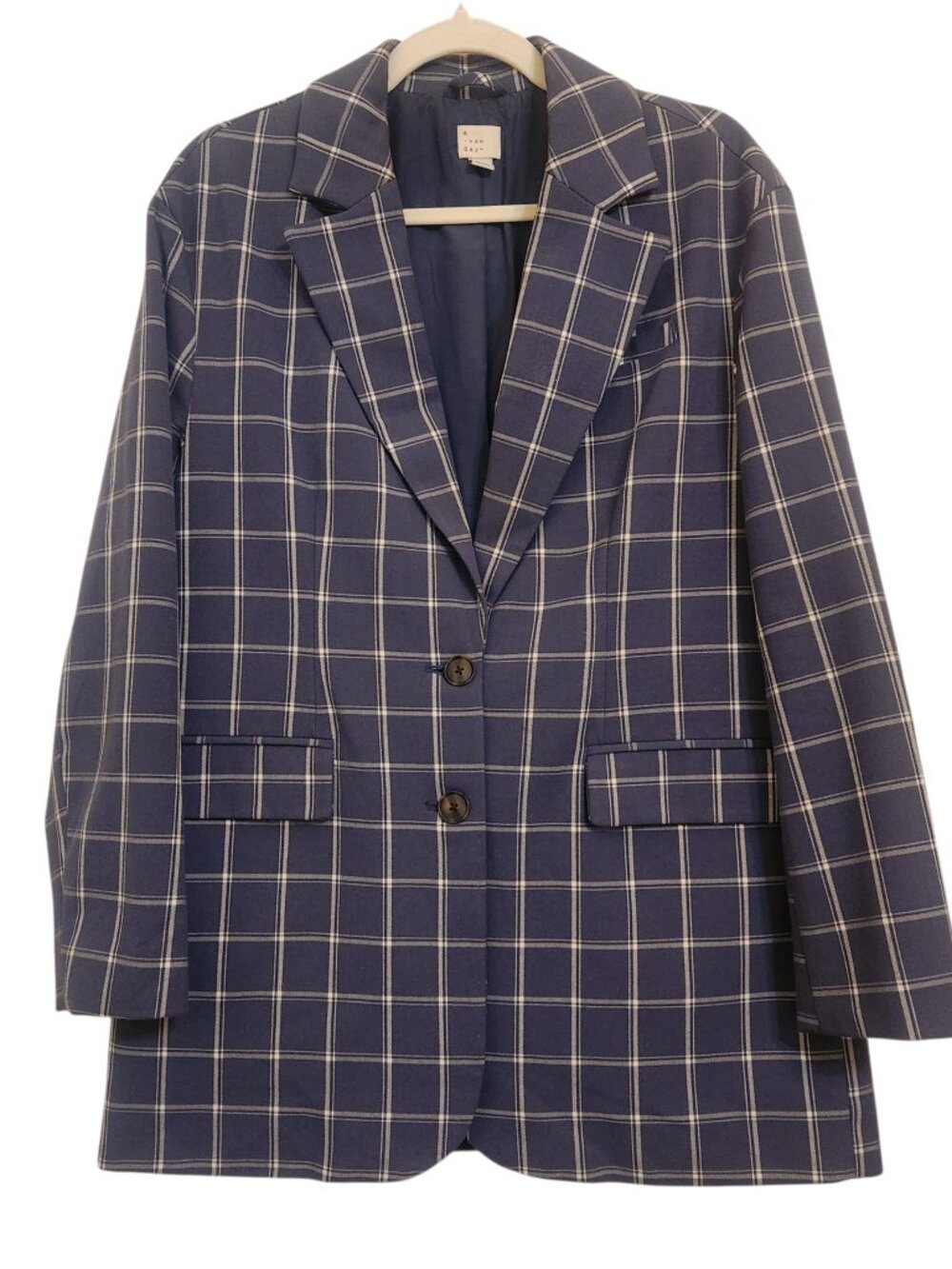 A New Day Blue Gray Plaid Oversized Windowpane Jacket Size S